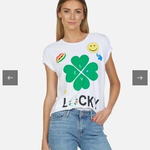 NWT- Lauren Moshi - Croft Lucky White T-Shirt with Green Clover - XS